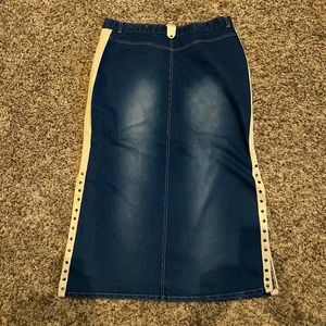 Denim Skirt with Leather Trim Slits SZ 16